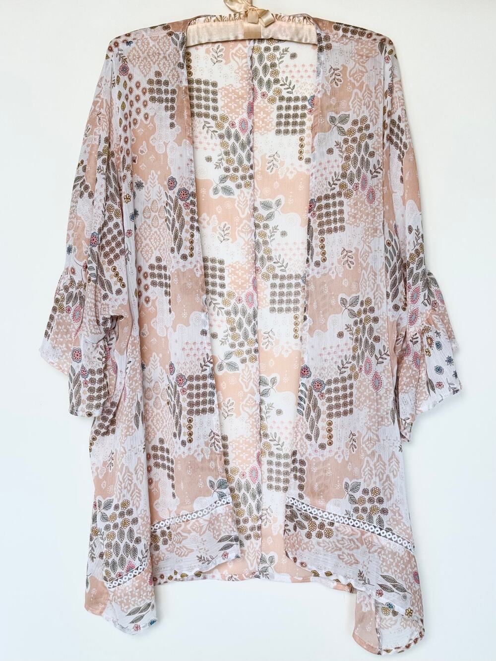 Sheer Floral Kimono Topper Cottagecore Romantic Boho Western‎ Cardigan Love Tree
